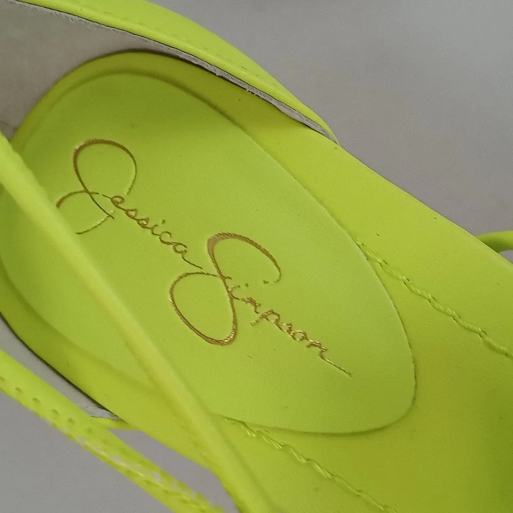 Jessica Simpson Womens 6 Neon Yellow Lace Up Strappy Chain Heel Achaia Sandals